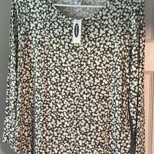 Old Navy White and Green Floral Blouse